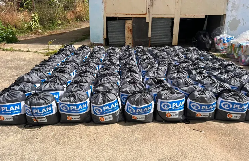 Sække med nødhjælpsmateriale